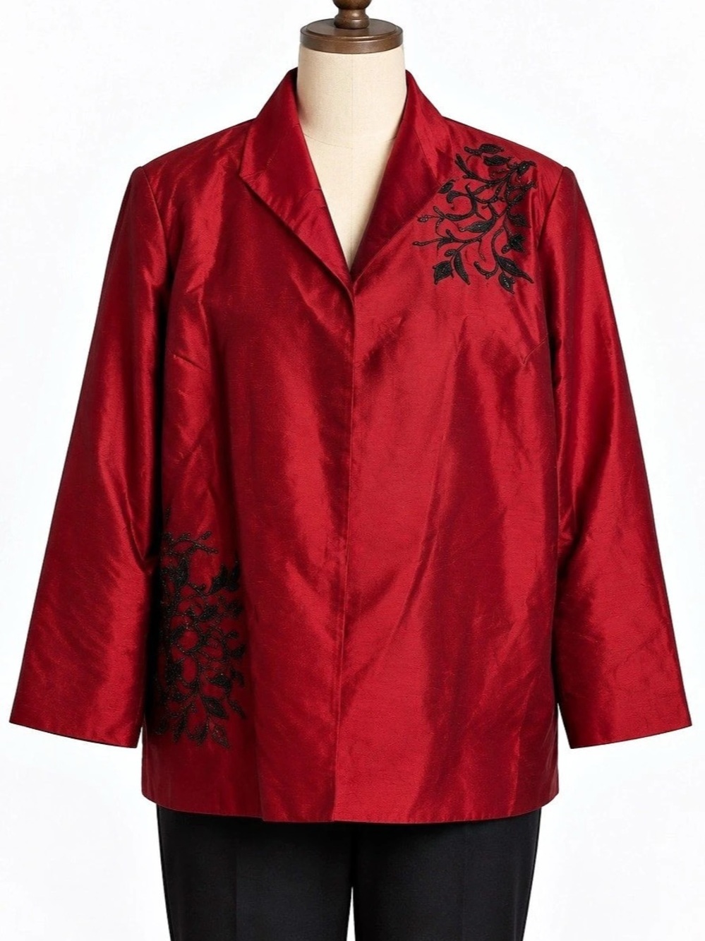 Victor Costa Occasion Embroidered Silk Jacket in Red Size 3X Like New